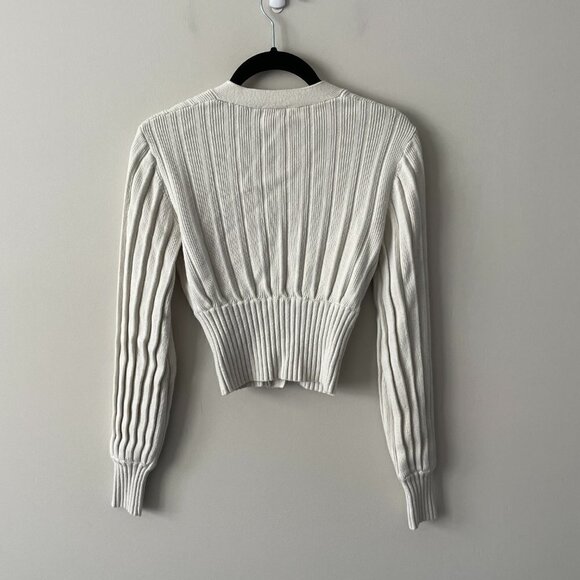 WILFRED Plunge Button Front Cardigan Knit Wool Long Sleeve Cropped Neutral XS - Picture 3 of 9